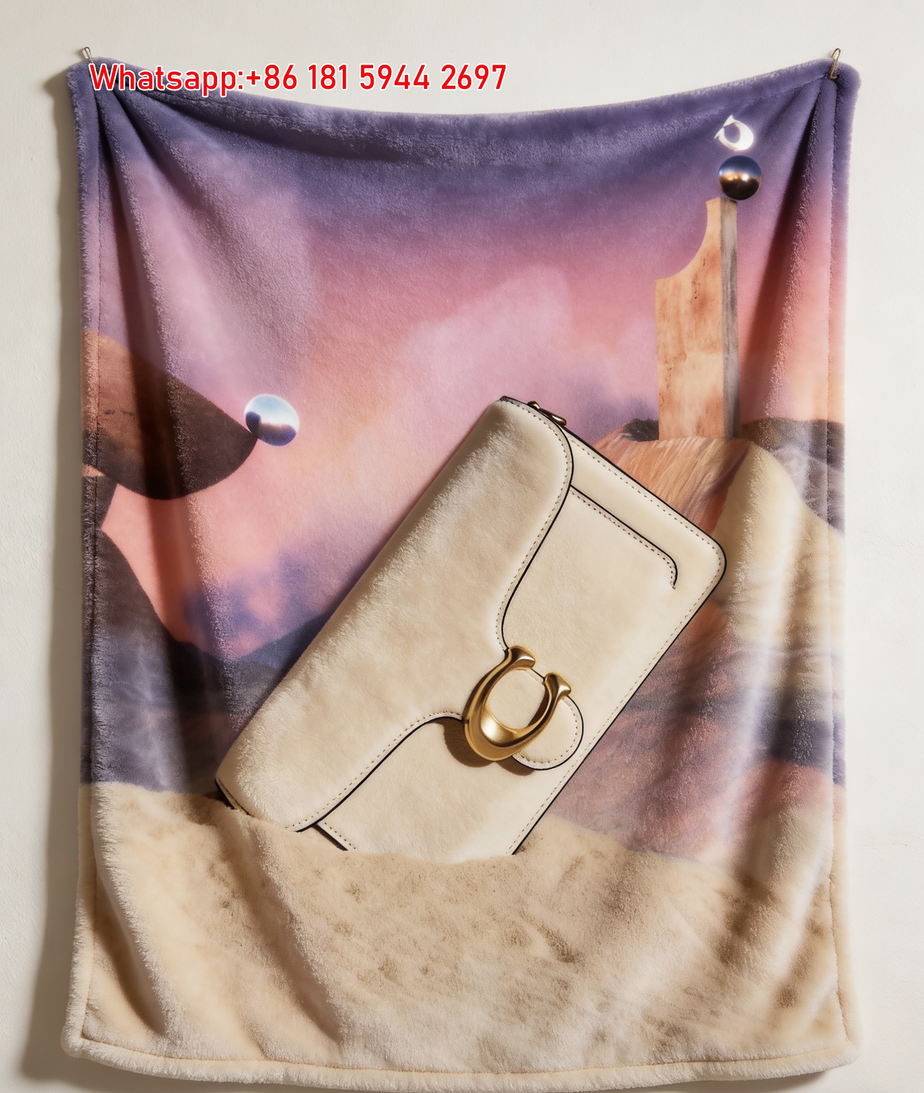 Coach Beige Tabby Bag Desert Scene Print Flannel Sofa Throw Blanket C229